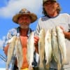 Mark Goodlock and Mike Carnegte of Dayton Lake Estates night fished a 20-speck limit freelining live shrimp.