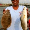 Sybil Fields of Houston nabbed this trout and flounder on live shrimp.