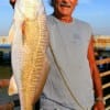 Henri Fontenot of Dallas hefts this nice red caught on finger mullet.