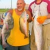 Former Marines, Arnold Carilla and Margarito Rosales of Channelview, TX caught these reds and drum on cut-bait.
