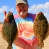 Recovering from a heart attack ,Gary Maershall of Silsbee, TX relaxed at Rollover to catch these two flounder.