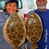 Mr and Mrs Vaughn teamed up to cvatch these 18 and 19 inch flounder on ms nancys mud minnows.