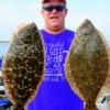Gulf Coast Redfish Tour Director Gene Thornton of Huntington, TX slammed these two 20 inch flounder fishing soft plastics.