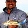 Crabber Kennith Soledad of Belaire, TX stringed a chicken neck to pull out this nice blue claw.