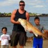 Earny Ross of Houston nabbed this 38 inch tagger bull red on cut croaker with the help of Christian and Adriano