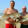 Surf anglers Josh Ryan and Joseph Ramey of the Woodlands TX took these 34 and 36 inch tagger bull reds from the surf on finger mullet