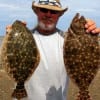 Capt Jack of Gilchrist TX nabbed these two nice flounder on finger mullet JUST before the tide change at 11 AM