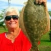 Marilyn -alias Gertrude- Huges of Friendswood TX nabbed this nice 18 inch flounder on Berkley Gulp