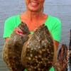 Vickie Yates of Briarcliff TX tethered up this nice Nov-Limit of flounder on Berkley Gulp