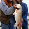 Father and daughter Waldo Oakley and Bertha Myers of Etoile TX teamed up to catch this nice 27inch slot red on shrimp