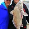 Galveston Islanders Ken and Vicky Forgrave show off the 25 inch drum that Vicky caught on live shrimp