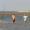 Waders working the bay for flounder