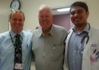 Dr. Todd Alan Swanson, Ted Henley, and Dr. Waqar Haque, radiation therapy chief resident following a radiation treatment at UTMB.
