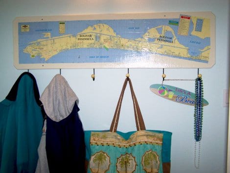 That Crystal Beach map coat hanger was made by David. Sometimes he even has time to make a few for the shop.