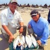 Father and son- Wayne and Moses Mata of Houston waded monsoon surf to catch these nice specks and Smacks