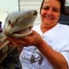 Glenda Kerr of Dallas TX shows off the BITING end of her Blacktip shark she caught on  a finger mullet