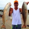 Rollover angler Henri Fontenot caught these two nice slot reds he took on finger mullet