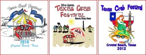 Texas Crab Festival T-shirt designs from 2010-2011-2012