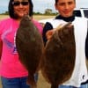 Brother and sister anglers Tracie and Try Benavides of Spring TX teamed up to catch these two nice flatfish on live shrimp