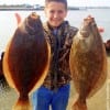 Jackson Brittain of Center TX outfished his dad with these two nice flounder he caught on Berkley Gulp