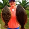 Judy Gentry of Tyler nabbed these 18 and 20inch flounder while fishing finger mullet and Berkley Gulp