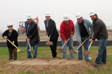 Breaking ground are (L to R), Anne Willis and Mac McDonald, Chamber of Commerce Board of Directors, Ryan Dennard, County Commissioner, George Strong and Moody Fredenburg, Chamber of Commerce Board of Directors, and Lee Crowder, Galveston County Road & Bridge Manager
