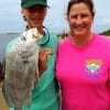 Mom and son anglers Mitchell and Lisa Pireaux of Beaumont caught this nice drum on shrimp