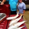 Married anglers Whitney and Cody Holt tailgated these slot and tagged bull reds along with some nice trout they took on finger mullet
