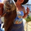 Lisa Norack of Sealy TX was fishng shrimp when she hooked this HUGE 36inch Bull Drum
