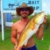 Hitchcock TX angler Joseph Hale caught and tagged this 36inch bull red he took on cut mullet
