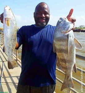 Dayton TX angler Reggie Robinson took this nice drum and trout on Miss Nancy's Shrimp