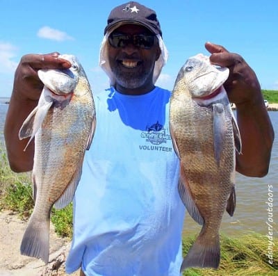 Houston angler Frank Walden fished live shrimp for these two keeper eater drum