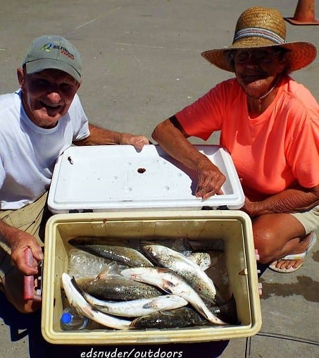 Hughie and Barbara Singleton of Winnie TX boxed this double limit (20) specks by fishing shad
