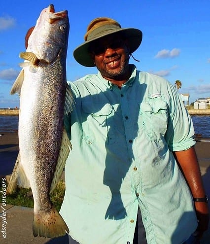 Kim Cyphers of Mo City TX fished a live croaker to catch this 26.5 inch gator-trout
