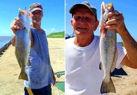 (L) Craig Weaver of Spring TX took this 22 inch speck on a Hogan-R; (R) Hughie Singleton with a nice speck for the box