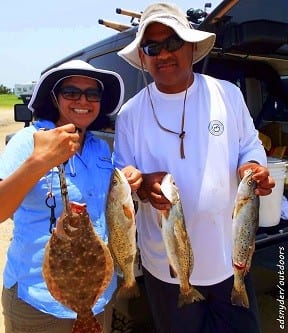 Mellisa and Eddie Gorpan of Houston fished gulp and Hogan-R's to tether up these nice flounder and trout