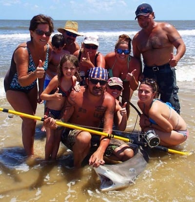 The Neatherly- Caskey- and Berges family teamed up to land this 6ft Blacktip Shark caught on a 14inch live mullet