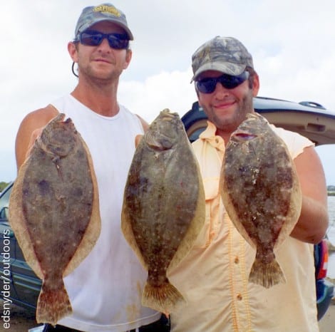 Fishin buds Troy Arrington of Groves and Donovan Burnaman of Port Arthur TX fished finger mullet to cull these three keeper flounder out of 27 flounder caught