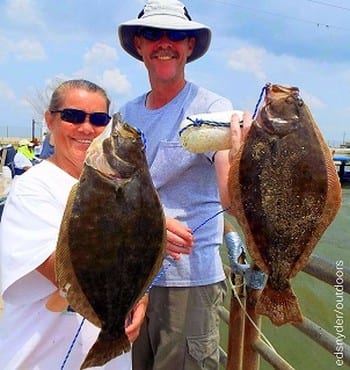 Fishin pals Alice Dykes and Steven Thornhill of Lufkin TX fished finger mullet and shad for these two nice flounder