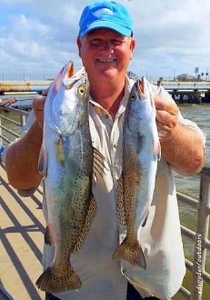 Liberty TX angler Phillip George fished live shrimp to nab these nice trout topped with a 20incher