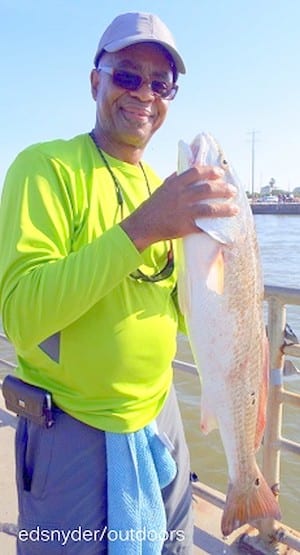 Mo-City angler J. Harris fished live shrimp for this 30inch tagger bull red