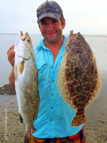 Night-shift angler Donovan Burnamen of Port Arthur TX fished live shrimp for this nice trout and flounder
