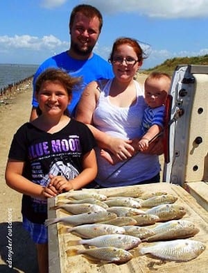 RJ Powell with Victoria and Dakota and Niece Ashley Williams of Vidor -Buna- TX took these nice croaker on Miss Nancy shrimp