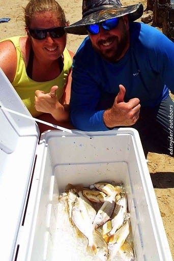 The French Town TX Fishing krewe of Marola Karagianis and Tom Bingel teamed for this mess -o- croaker caught on shrimp