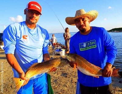 Fishin buds Ceasar Sifuentes and Angell Balderas night-fished to catch limits of slot reds topped with a tagger bull of 30inches