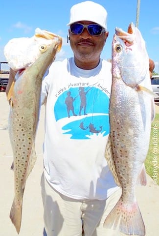 Houston troutster Karl Dever fished live shrimp to get these two nice specks