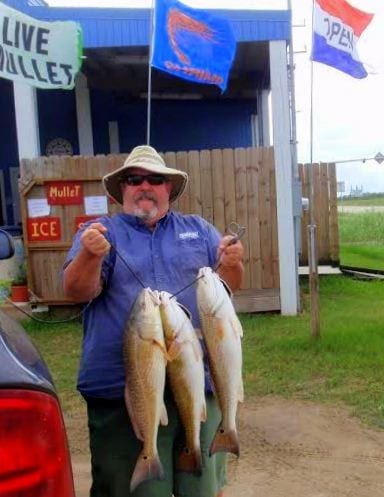 John Overton of Alvin TX nabbed these three 27inch slot reds while fishing cut pogey