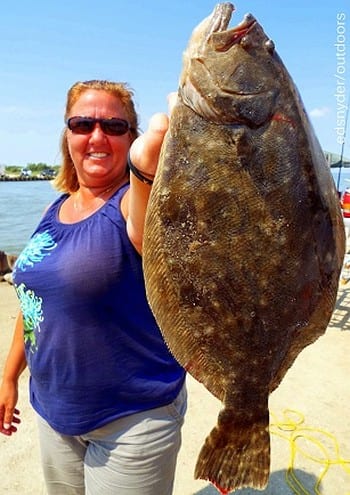 Rollover anglerette Terrie Riley nabbed this nice flatfish by fishing berkely gulp