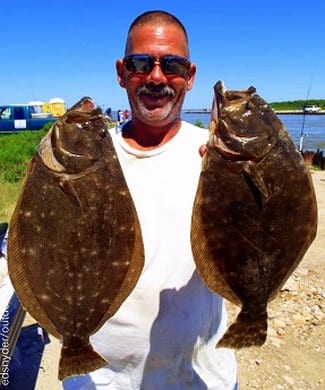 Thomas Waldrip of LaPorte TX took these twin 17inch flatfish on finger mullet