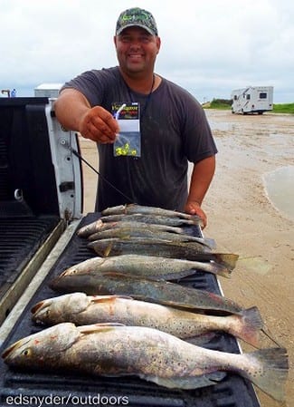 Trout Wrangler Gary Fruge' of Mont Belvieu TX tailgated this 10 speck limit by fishing Hell Razer jig-heads with Zman soft plastics